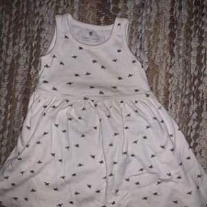 Adorable Bee Patterned Kids Dress in White